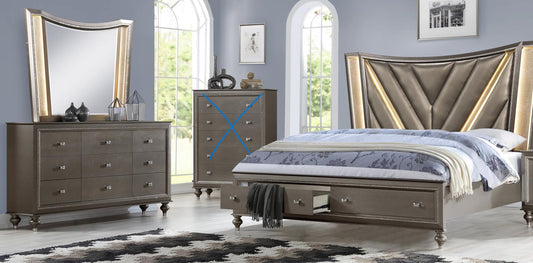 5 pc Set Charcoal/Gold Trinidad Queen Bed/ Dresser and Mirror $1845.00 *90 Day Same as Cash*