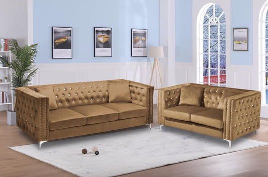 Golden Tufted Square Sofa and Loveseat w/ Diamond accents $1477.00 *90 Day Same as Cash